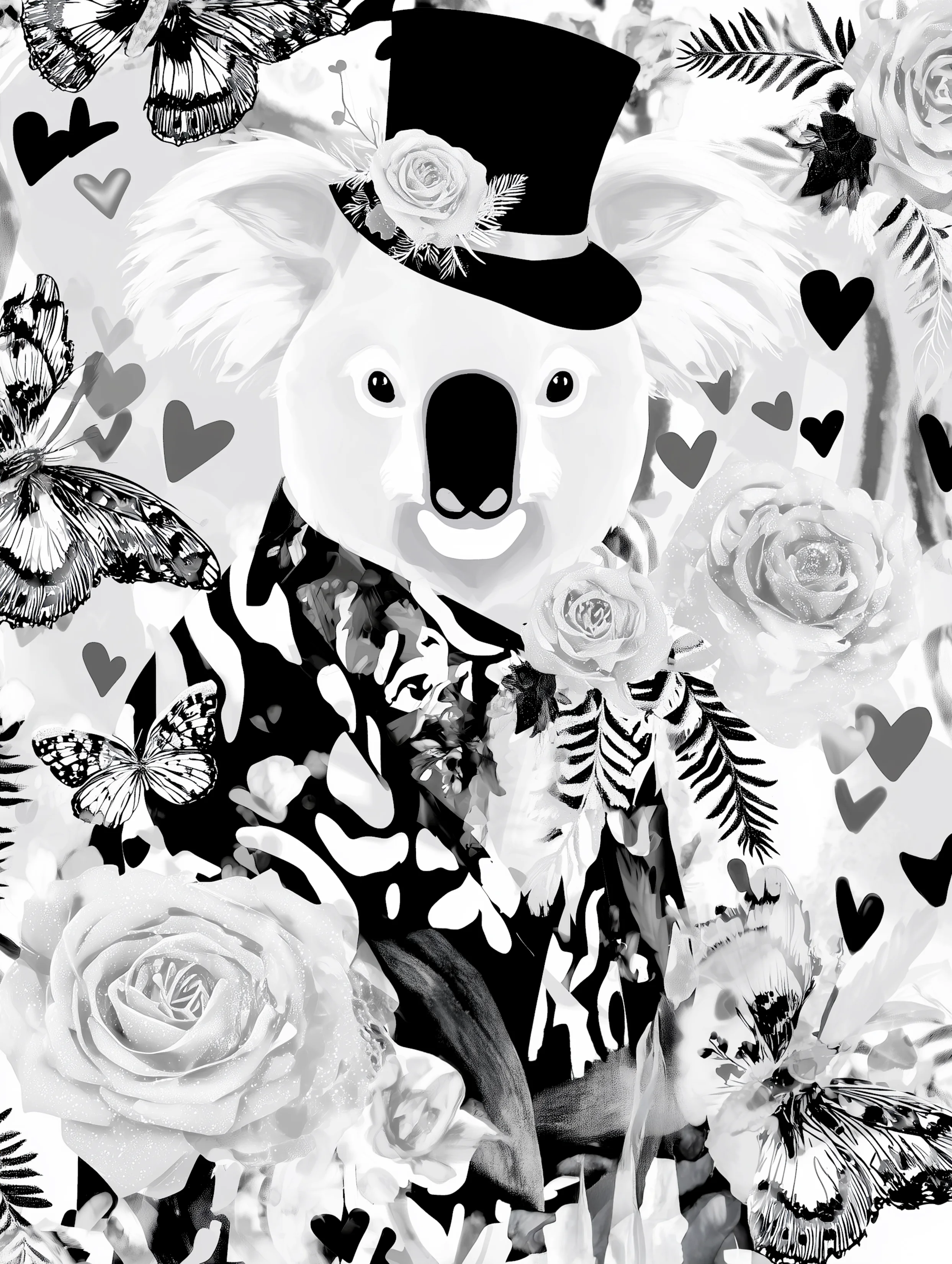 Free printable koala coloring page for adults featuring tophat koala